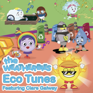 Album cover: The Weatherbies are in the park and the text reads "the Weatherbies Eco Tunes Featuring Clare Galway"