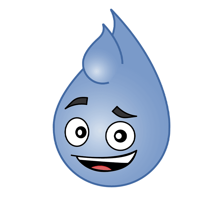Ronny Rain is raindrop-shaped, he is smiling. Image clicks through to his story book page.