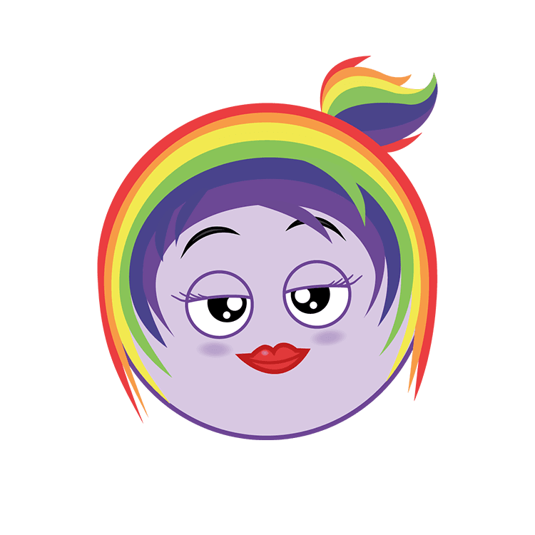 Rosie Rainbow is a lovely shade of lavender and has rainbow-coloured hair. Image links through to her story book page.