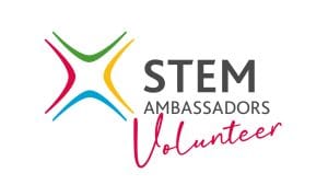 Stem Ambassadors logo - 4 coloured arrow-head shapes together beside 'STEM AMBASSADORS' text