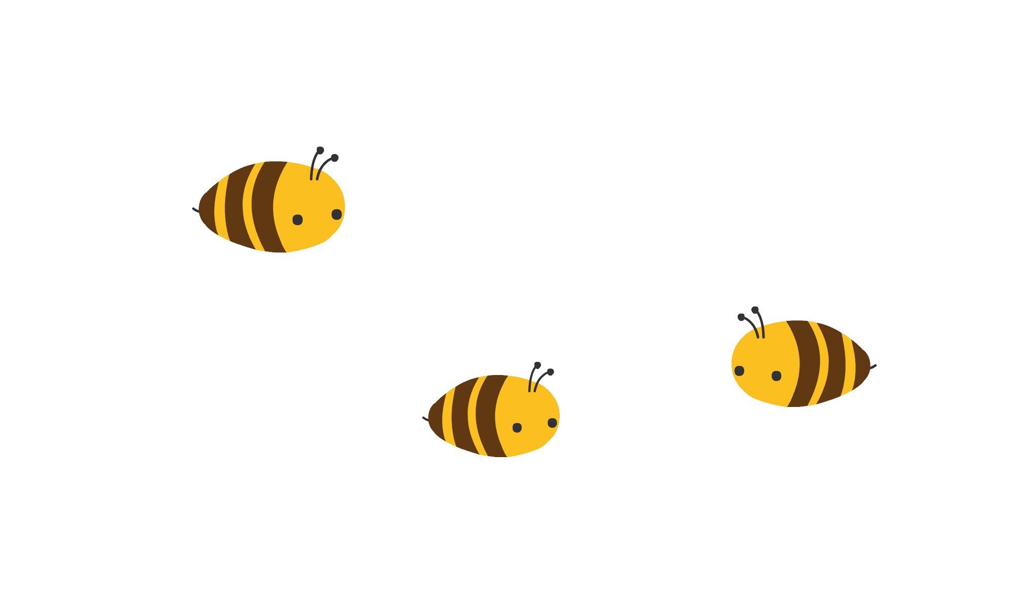 Three stripey bees buzz around. They feature in The Weatherbies biodiversity and nature teaching resources.