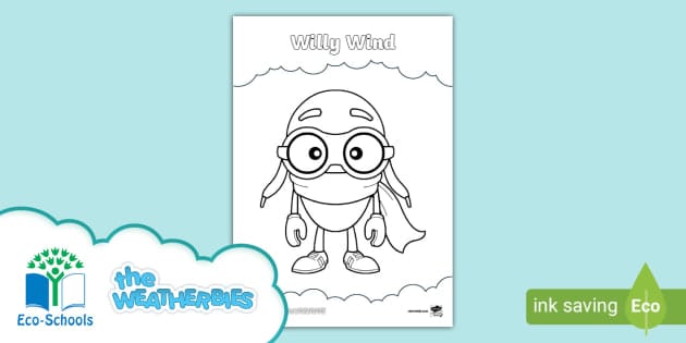 Thumbnail of the Weatherbies Willy Wind colouring page from the collection of free Weatherbies learning resources on Twinkl.