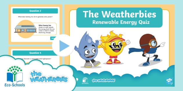 Screenshot of The Weatherbies Renewable Energy Quiz on Twinkl.com, one of The Weatherbies Energy teaching resources