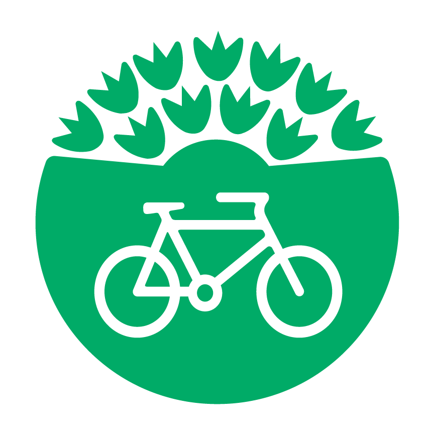 The Eco-Schools Transport icon (a white bicycle on a green background with green leaves arrayed above it)